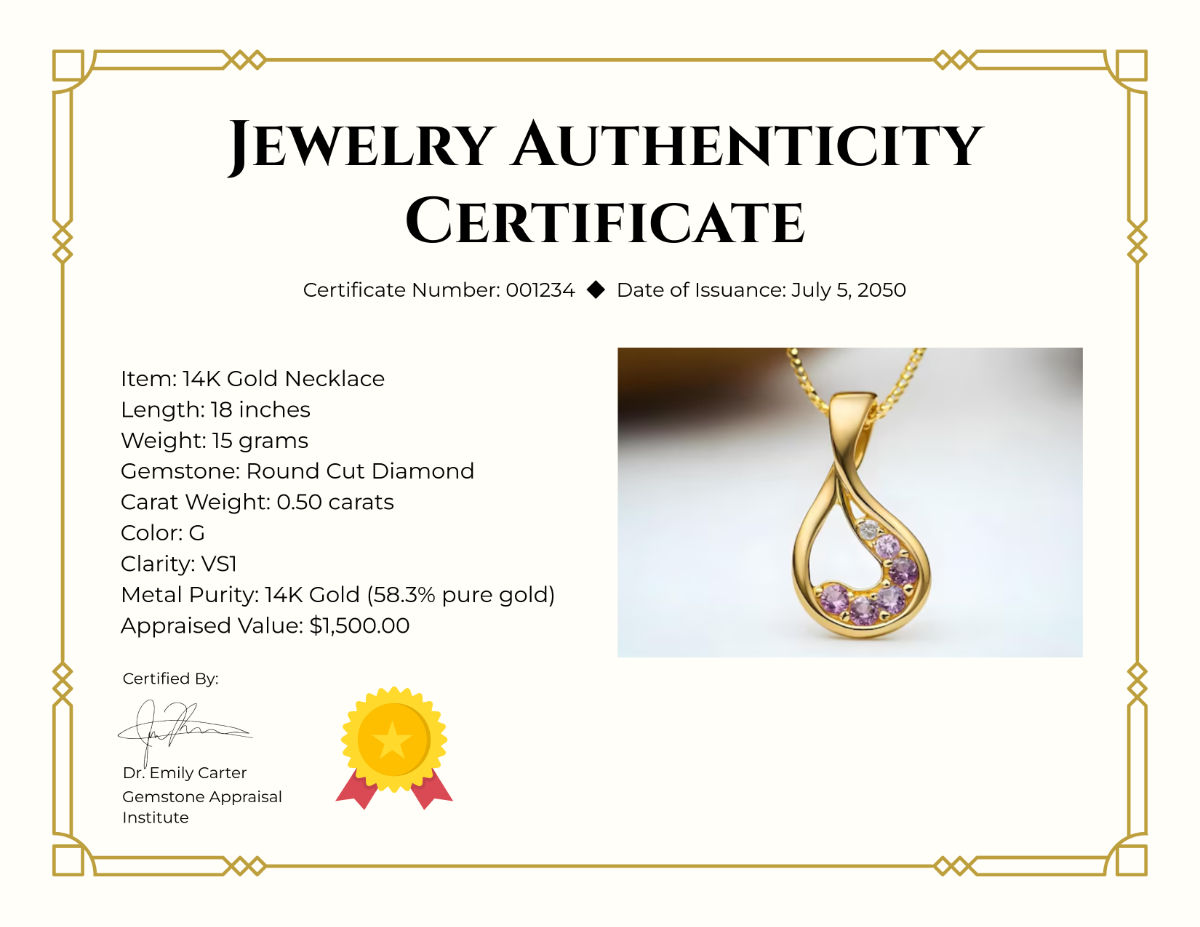 Jewelry Certificate